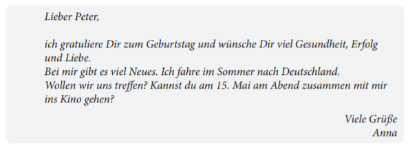 Пример неофициальной открытки-поздравления экзамена Старт Дойч А1 по немецкому языку: