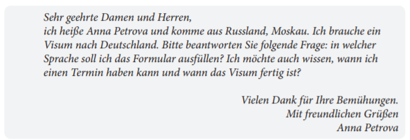 картинка пример официального письма экзамена Старт Дойч А1 по немецкому языку